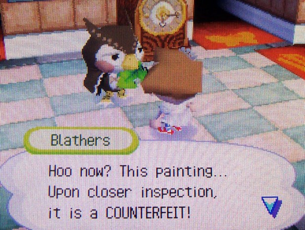 Blathers identifies Crazy Redd's painting as a counterfeit