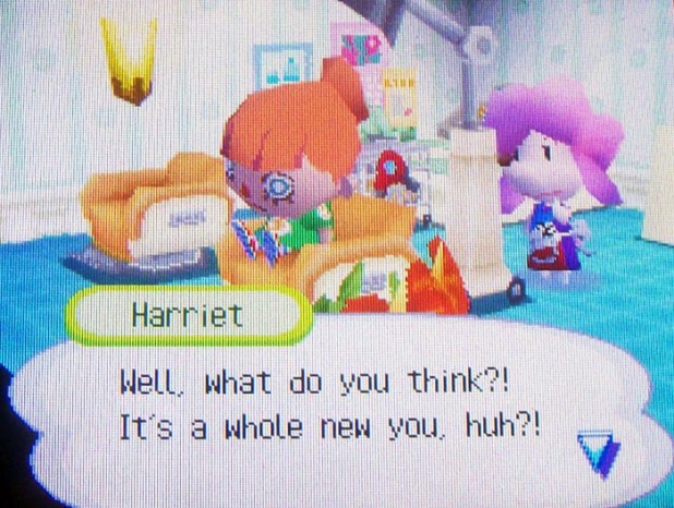 Melody's makeover with Harriet: an orange ponytail