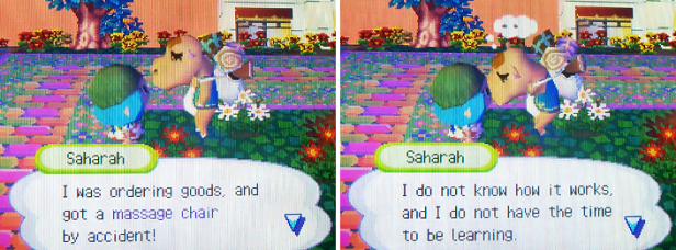 Saharah: I was ordering goods, and got a massage chair by accident! I do not know how it works, and I do not have the time to be learning.