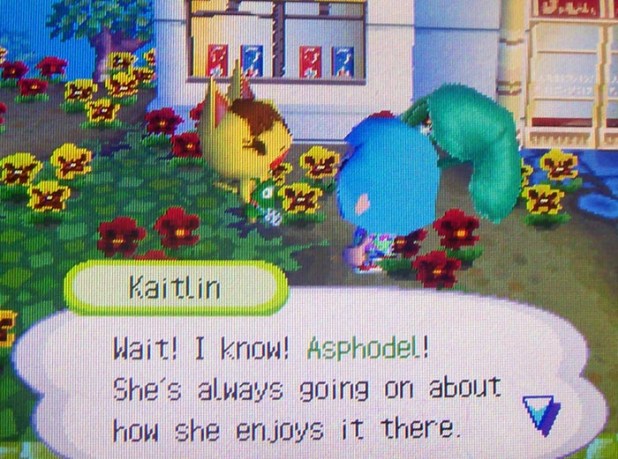 Kaitlin: Wait! I know! Asphodel! She's always going on about how she enjoys it there.
