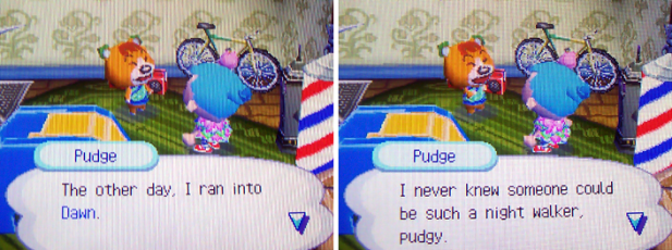 Pudge: The other day, I ran into Dawn. I never knew someone could be such a night walker, pudgy.