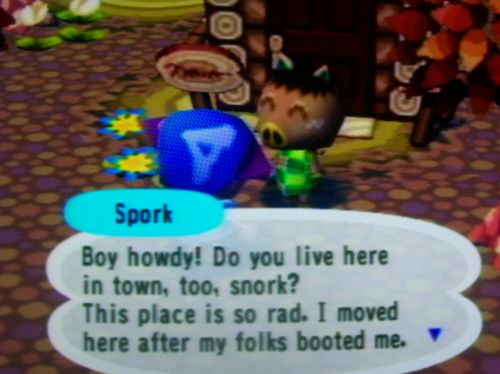 Spork: Boy howdy! Do you live here in town, too, snork? This place is so rad. I moved here after my folks booted me.