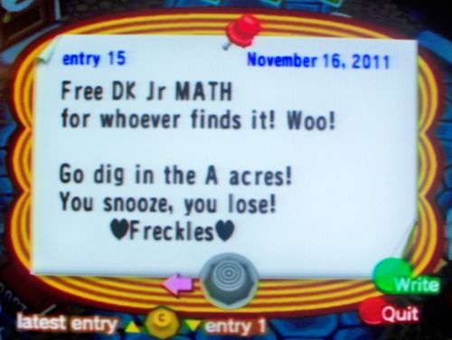 Free DK JR MATH for whoever finds it! Woo! Go dig in the A acres! You snooze, you lose! -Freckles