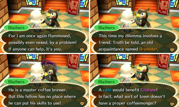 Blathers thinking about building the cafe