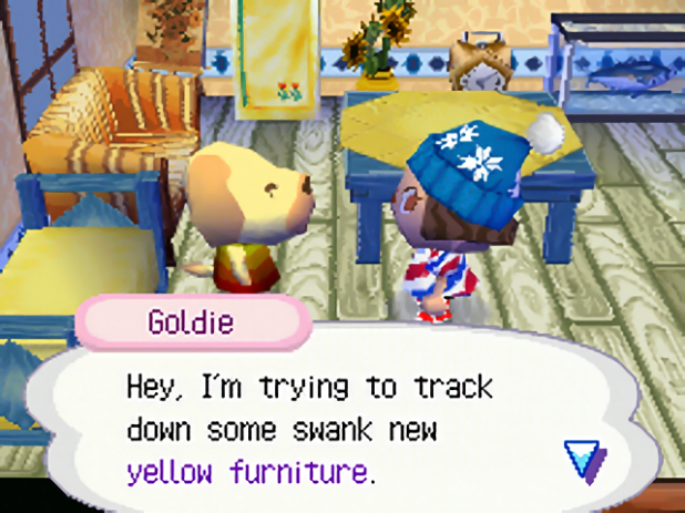 Goldie collecting yellow furniture