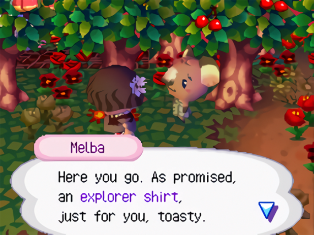 Melba gave me an explorer shirt for giving her an explorer shirt