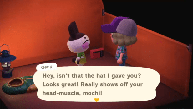 Genji-Hey, isn't this the hat I gave you? Looks great! Really shows off your head-muscle, mochi!